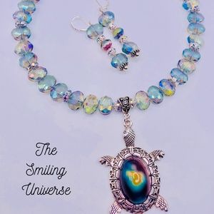 Crystal choker with turtle pendant and matching earrings
